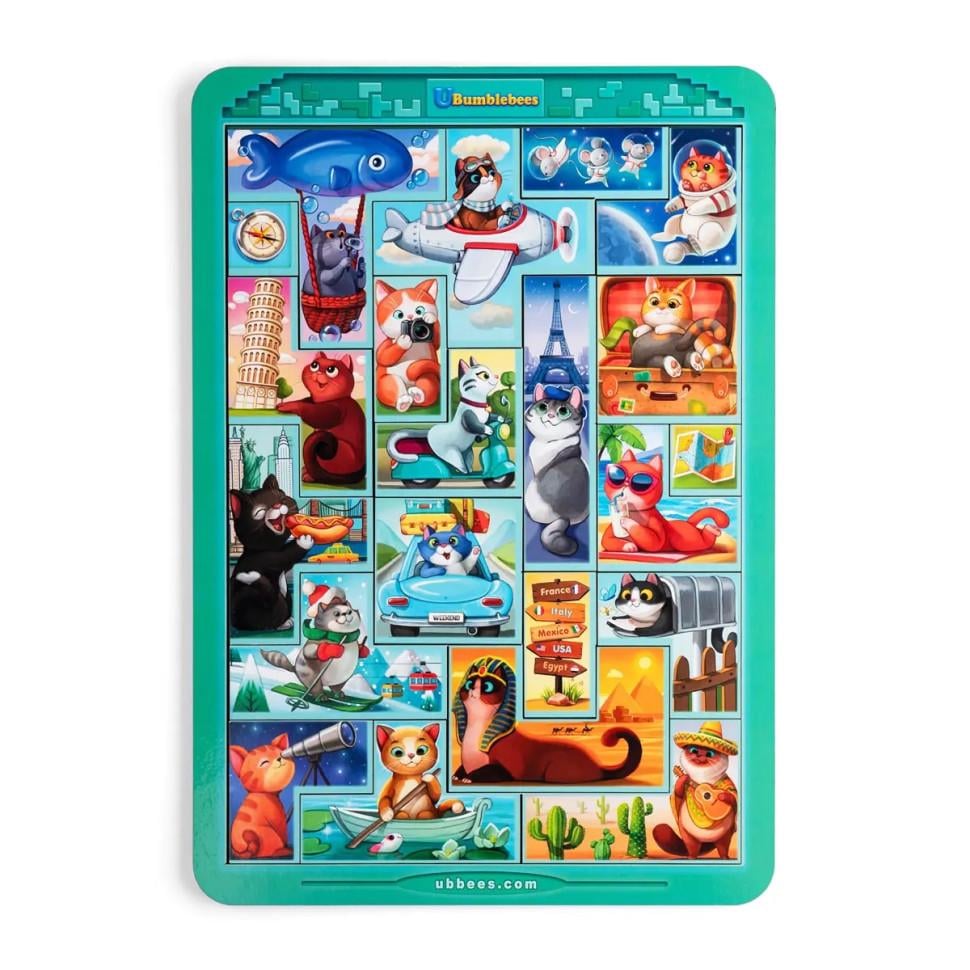 Деревянный сортер Тетрис большой Котики 32х22 см Ubumblebees с карточкой-подсказкой (ID-180-D-119)