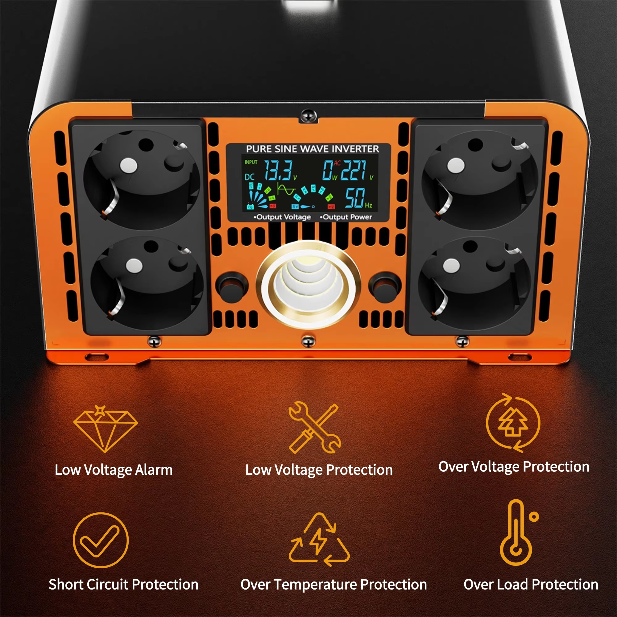 Инвертор Houli с чистой синусоидой 7000 Вт из 4 розетки EU преобразователь 12-220 V (22875232) - фото 6