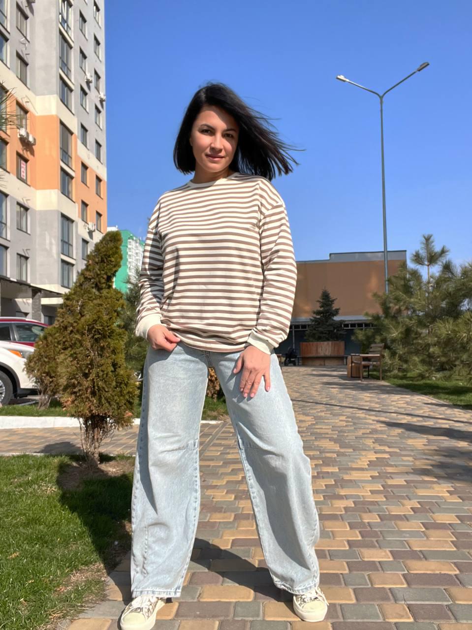 Лонгслів жіночий TEXTURE 1255 реглан смуга вільний крій OS Бежевий (1433) - фото 2