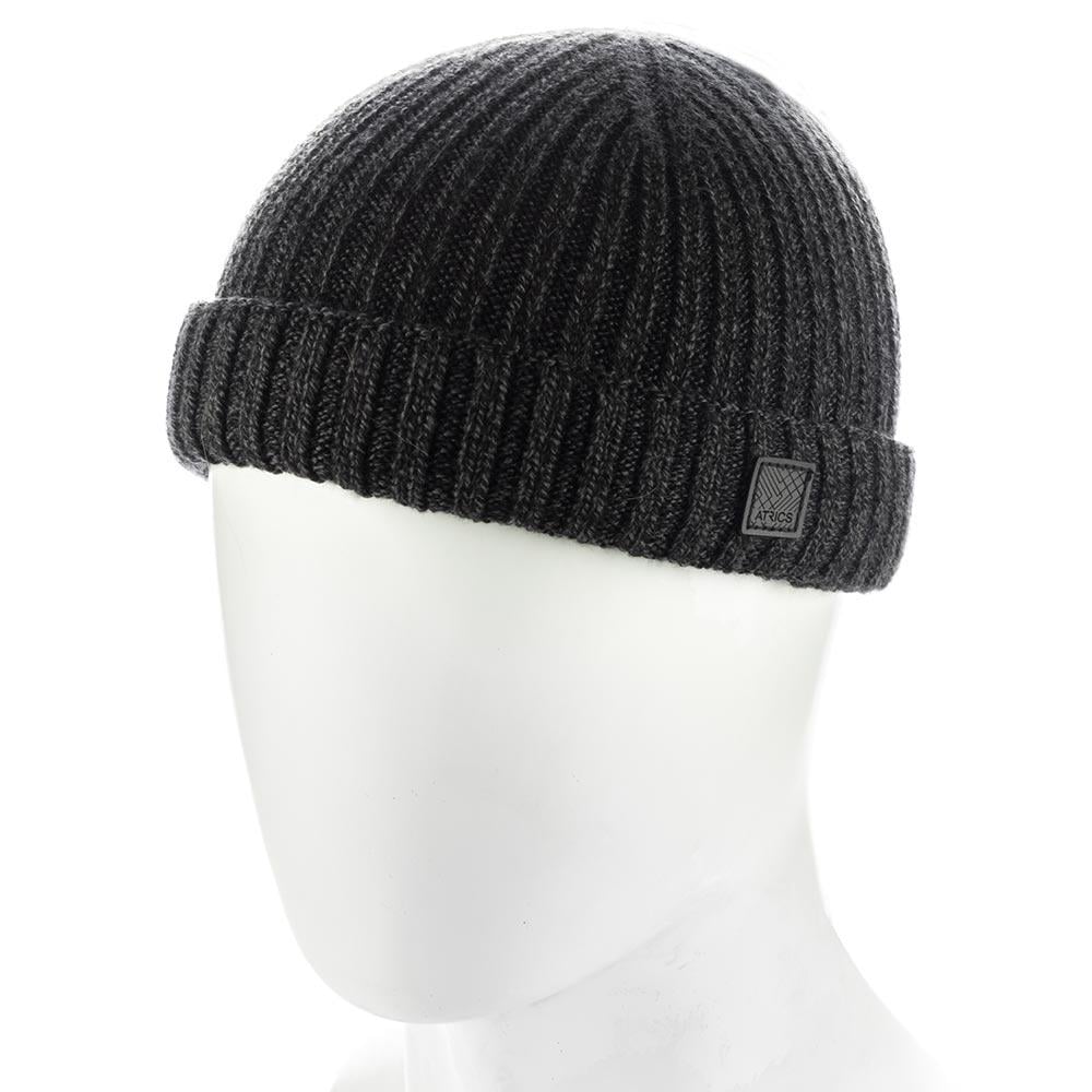 Шапка мужская укороченная с отворотом Atrics MH905 одинарная хлопковая Черный Мулине