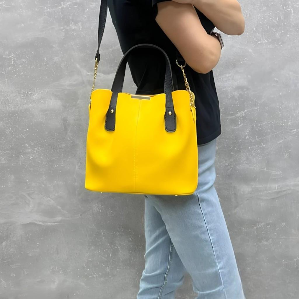 Сумка большая женская элегантная вместительная через плечо из экокожи плечевой ремешок Желтый с черным - фото 4 Сумка большая женская элегантная вместительная через плечо из экокожи плечевой ремешок Желтый с черным - фото 4