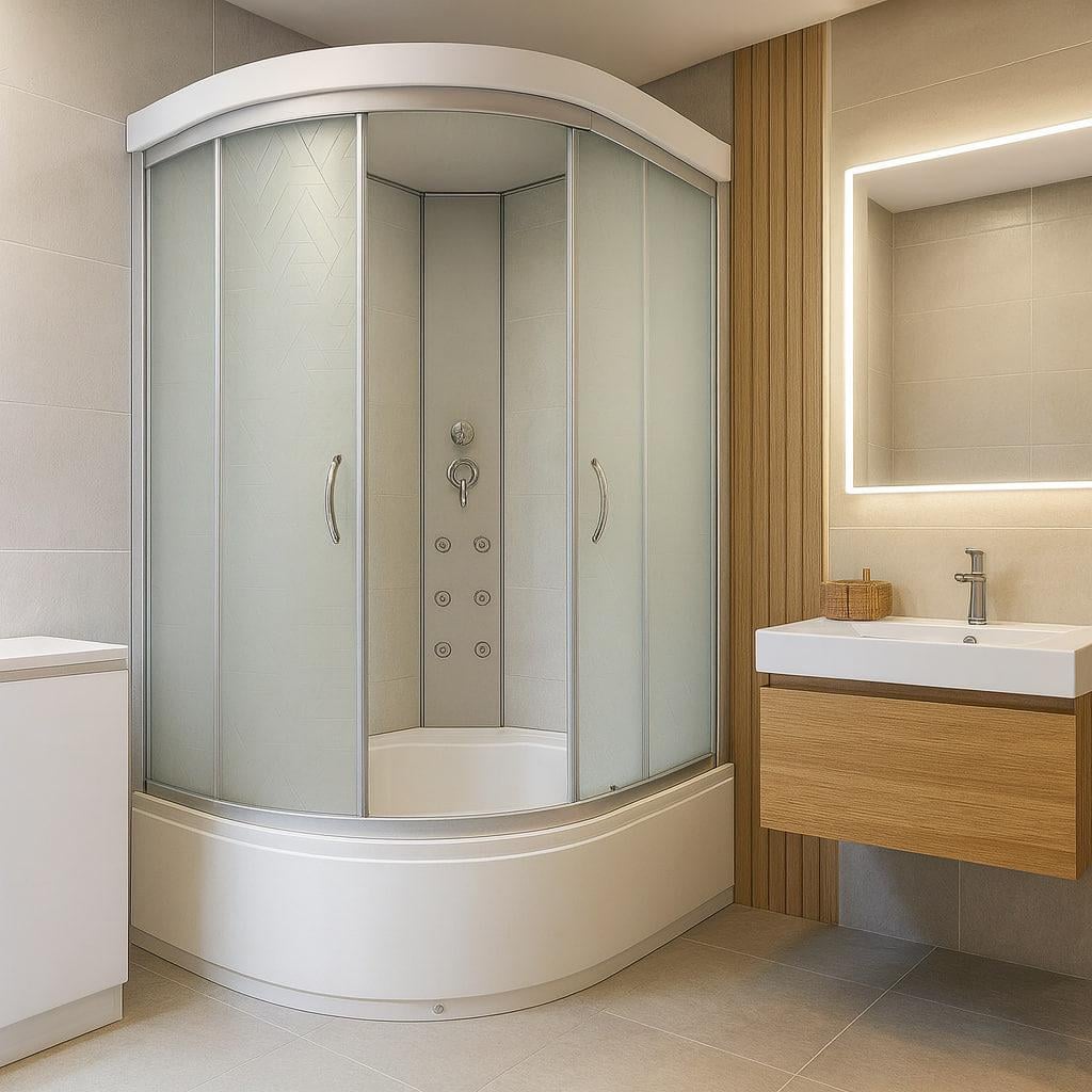 Душовий бокс закритий KO&PO правосторонній з гідромасажем піддон 40 см скло матове з малюнком 120х80х215 см (C15136)