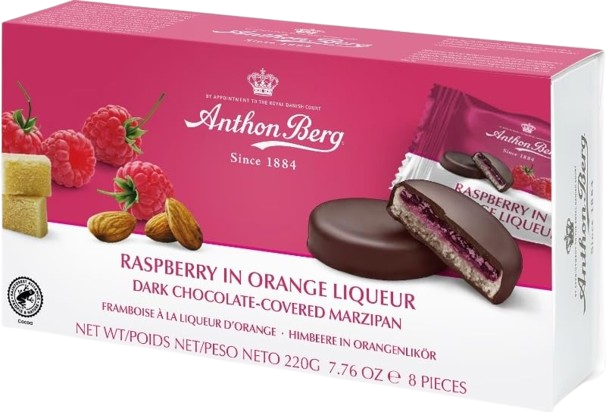 Конфеты с марципаном ANTHON BERG Raspberry In Orange Liqueur Chocolate 220 г (2437649219)