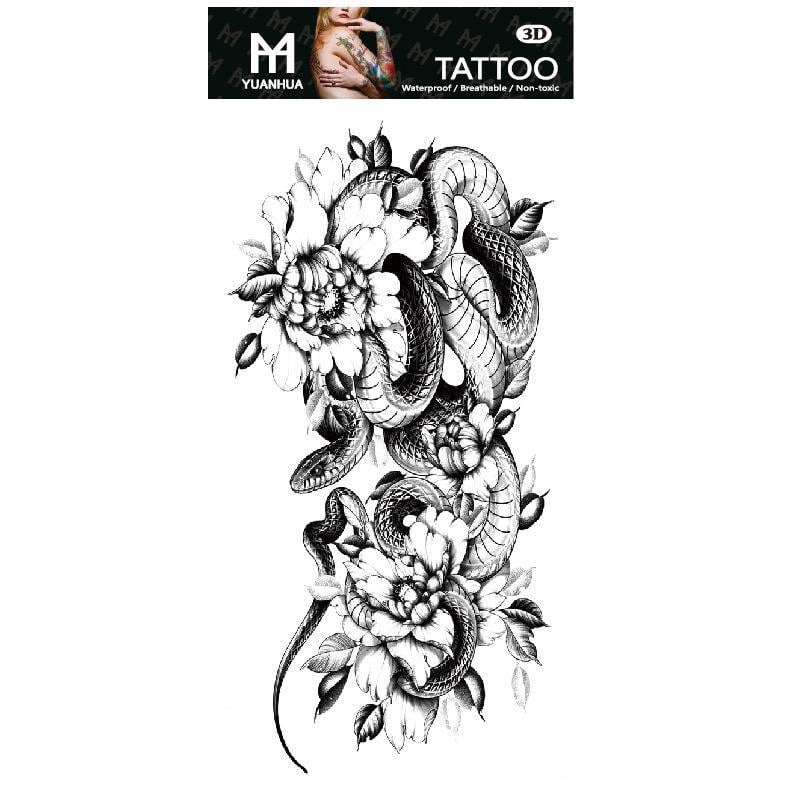 Тату тимчасове водостійке 3D велике Змії в квітах FF-106 17,5х9 см (4419530)