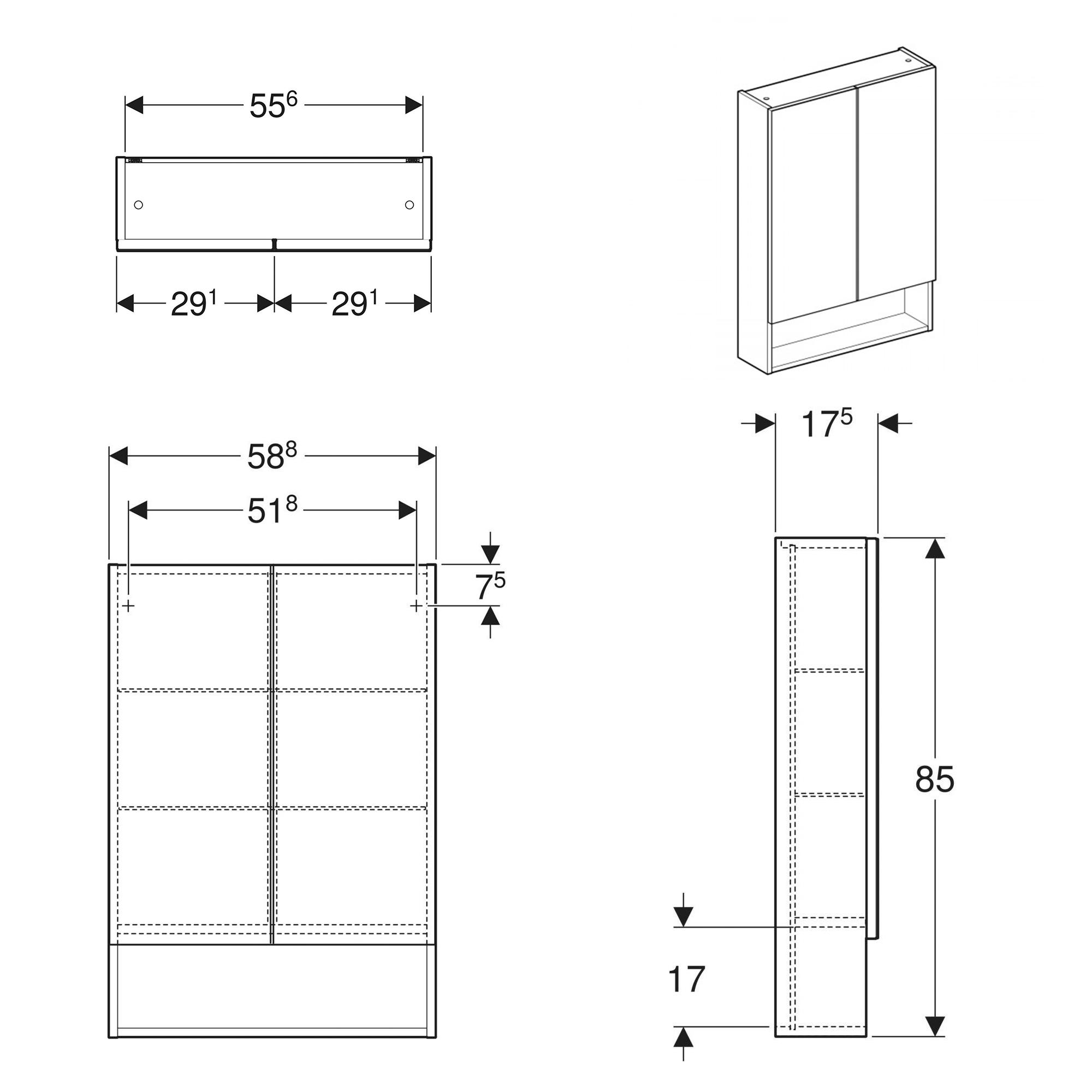 Шафа підвісна з дзеркалом Geberit SELNOVA Square 501,264,00,1 58,8x85x17,5 см Білий (98666) - фото 2