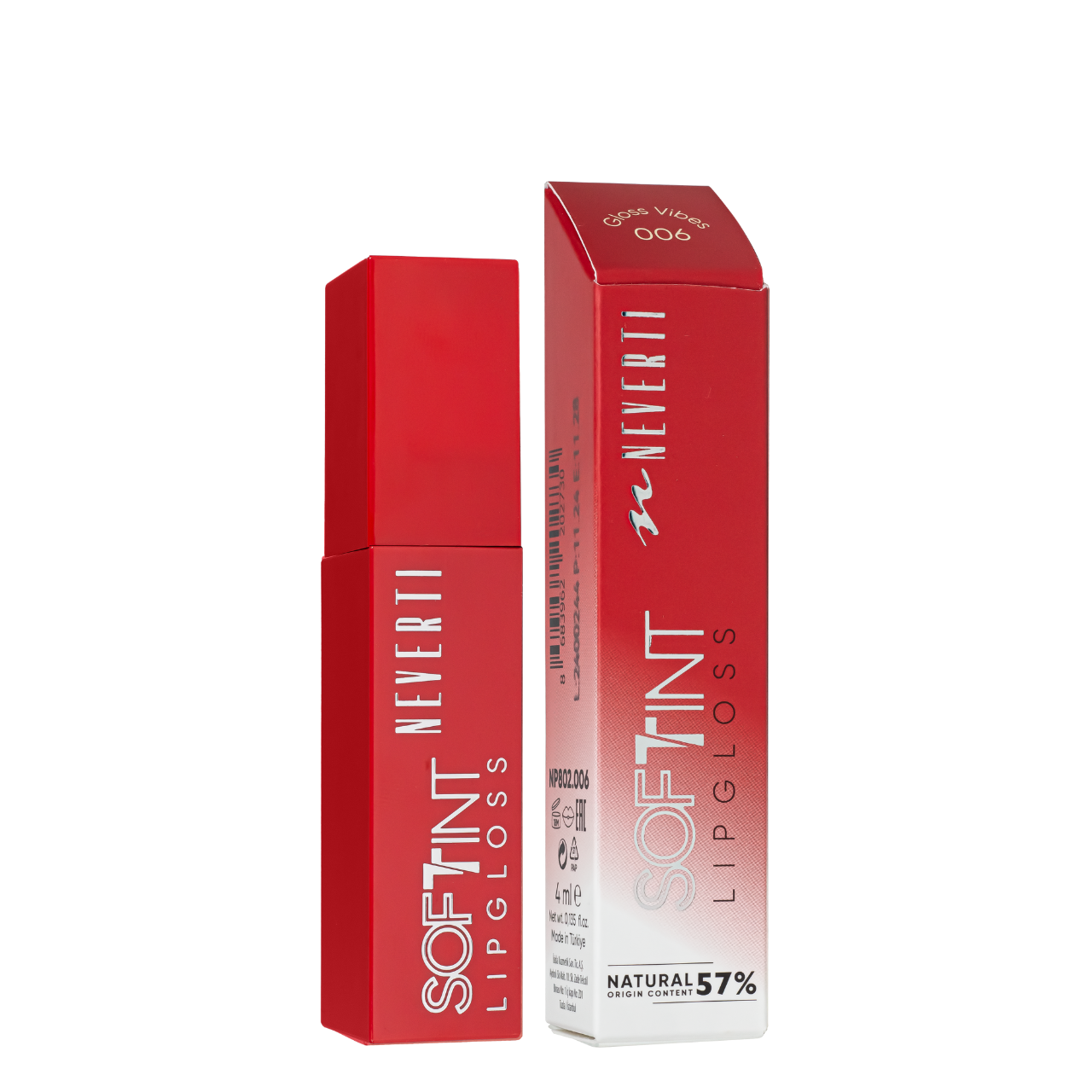 Блиск тінт для губ Neverti Soft Tint Lipgloss NP802 001 Рожево-коричневий
