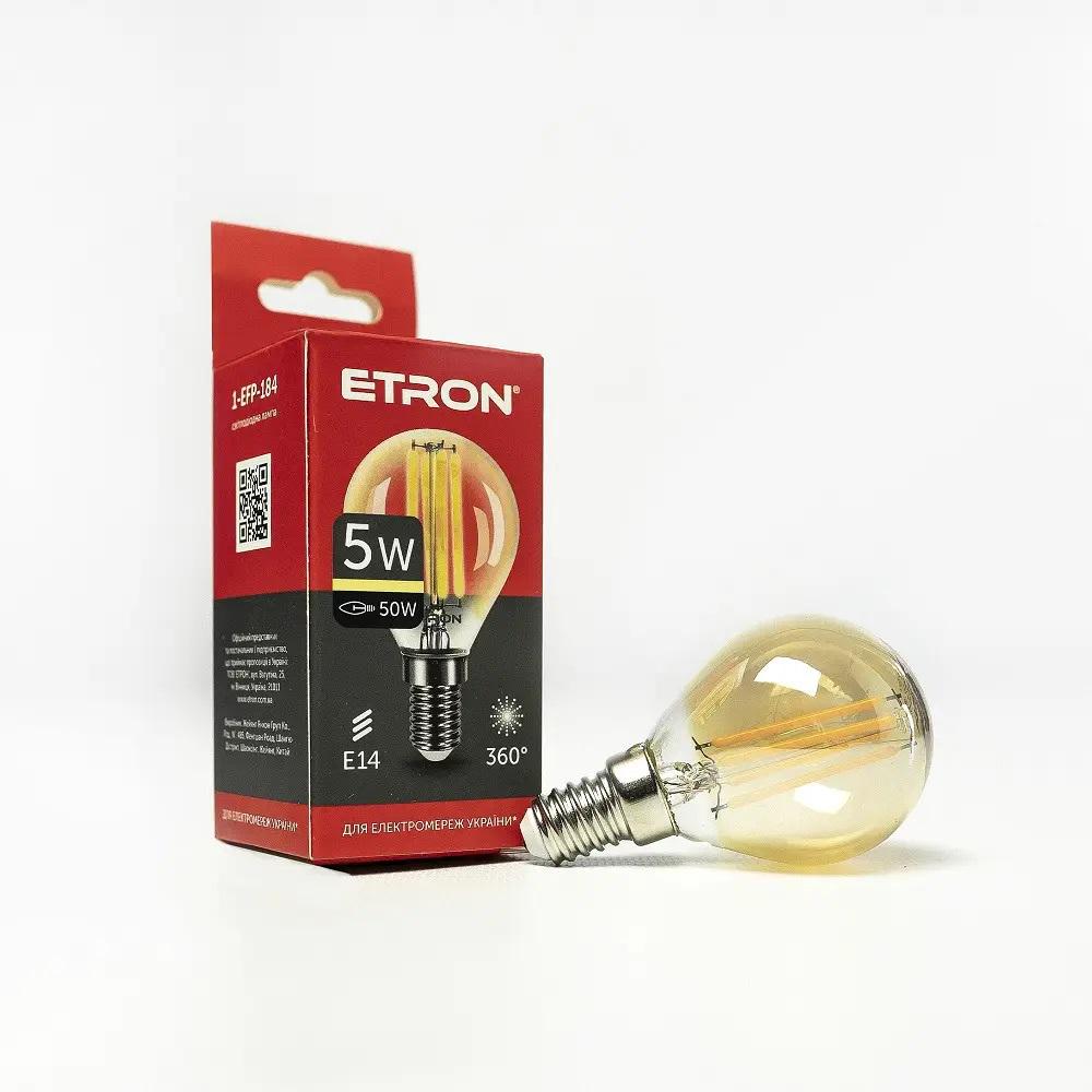 Лампа LED ETRON Filament 1-EFP-184 G45 E14 5W 2700K Золотой