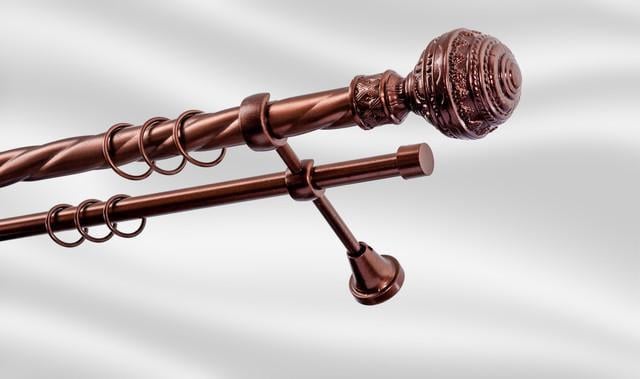 Карниз для шторы Plastidea Арабеска металлический двойной витой с крючками D 25-16 мм 300 см Медь