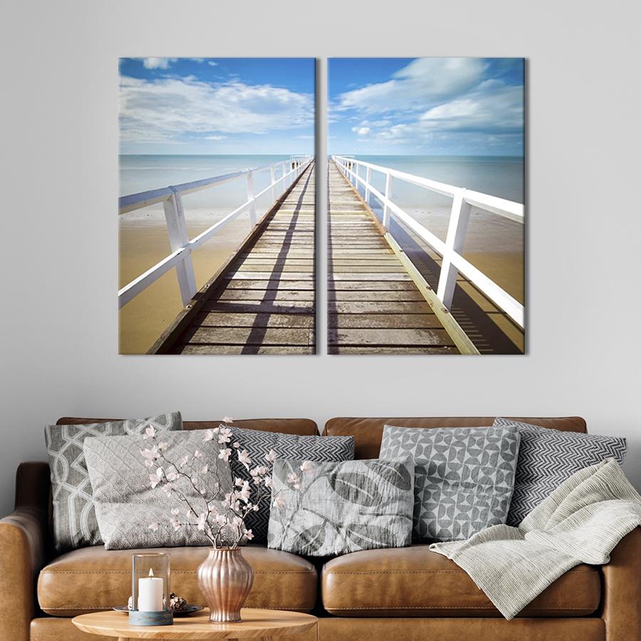 Настенный декор диптих картина на холсте для интерьера Длинный морской пирс 165x122 см (459-2)
