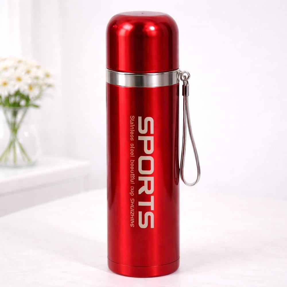 Термос спортивный 124696 500 мл из нержавеющей стали 304 с кнопкой и ремешком Красный