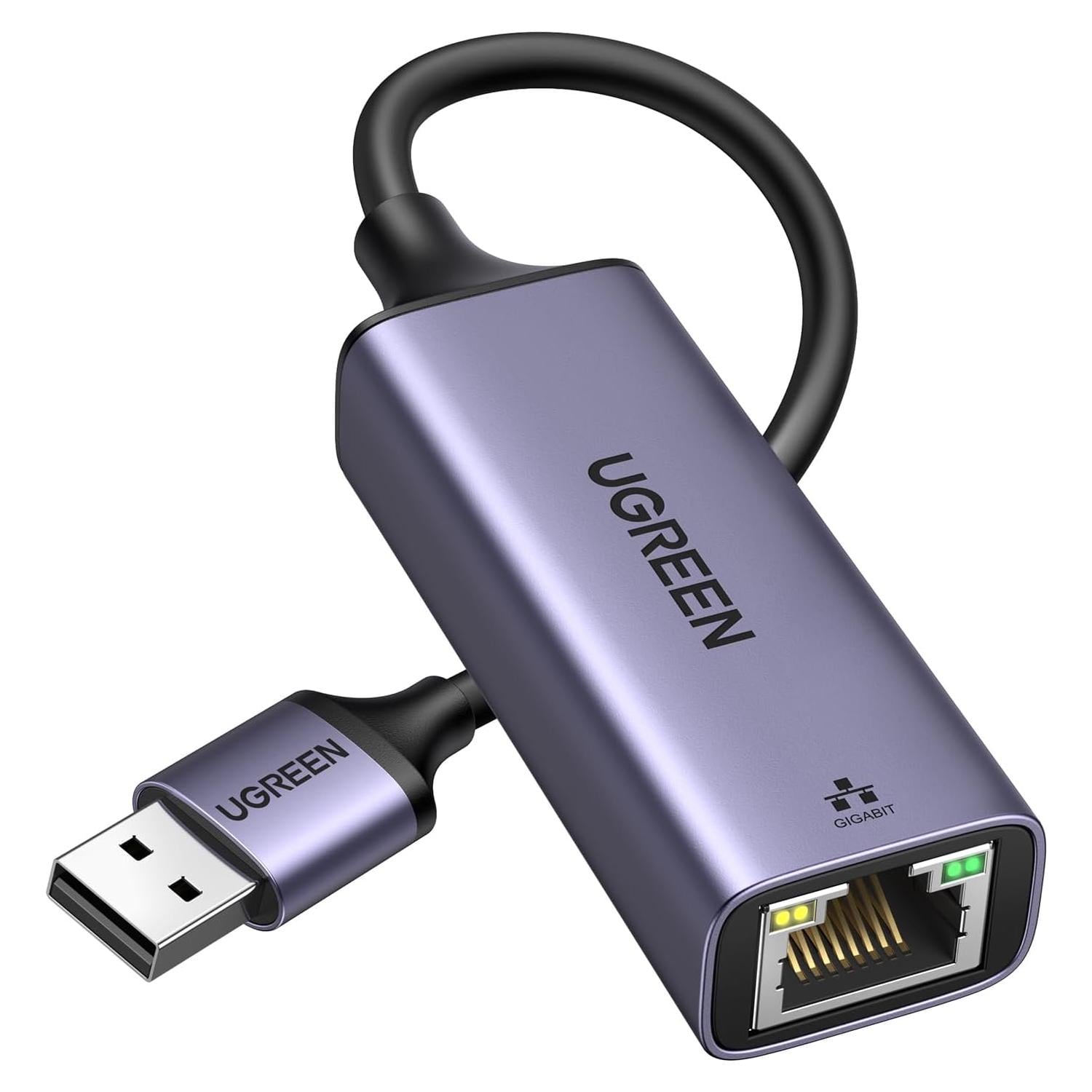 Сетевой адаптер UGREEN CM209 кабель 0,1 м USB-A 3.0 на RJ45 10/100/1000 Мбит/с Космический серый (50922)