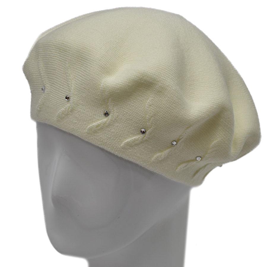 Берет женский Lirus Мятный двойной не большой тонкой вязки со стразами L/57-58 Молочный