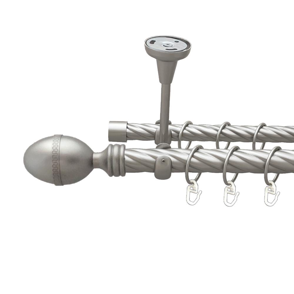 Карниз Orvit Фарже металевий дворядний відкритий до стелі скручена труба кільце металеве 25/19 мм 300 см Сатин (00-00024277)