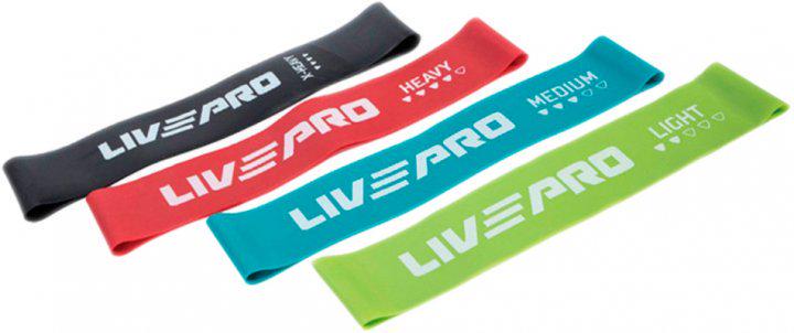 Набор фитнес резинок LivePro Resistance Loops Bands 500x20 мм 4 шт. Зеленый/Красный/Голубой/Черный (LP8412)