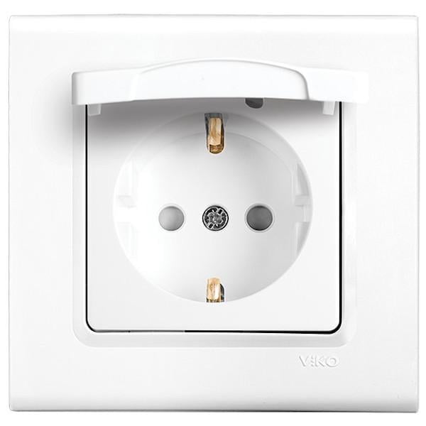 Розетка одинарная с заземлением Viko Linnera и защитной крышкой Белый (00000012548)