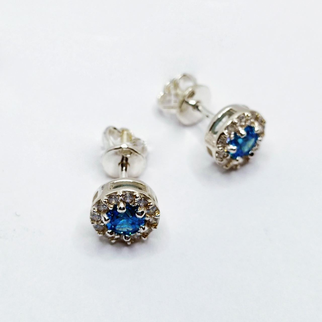 Серьги серебро винтики имитация голубой топаз 925° 1,90 г (2821)