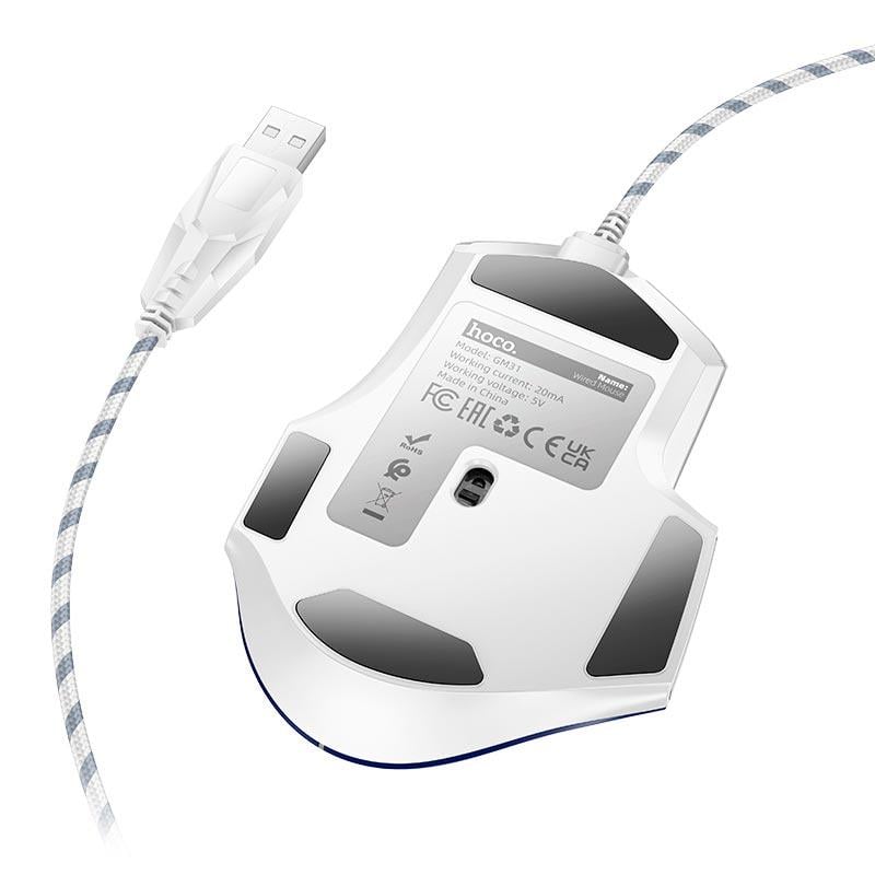 Игровая ведущая мышь Hoco GM31 Overlord Luminous LED DPI 1200/1800/2400/3600 Бело-синий (29747478) - фото 2 Игровая ведущая мышь Hoco GM31 Overlord Luminous LED DPI 1200/1800/2400/3600 Бело-синий (29747478) - фото 2