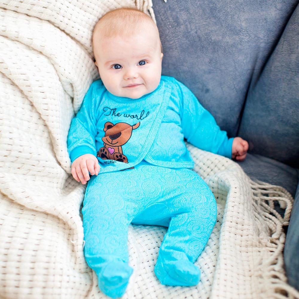 Комплект детской одежды хлопковый для мальчика Gabbi КТ-19-19-2 Ажурный 62 см Бирюзовый (11551)