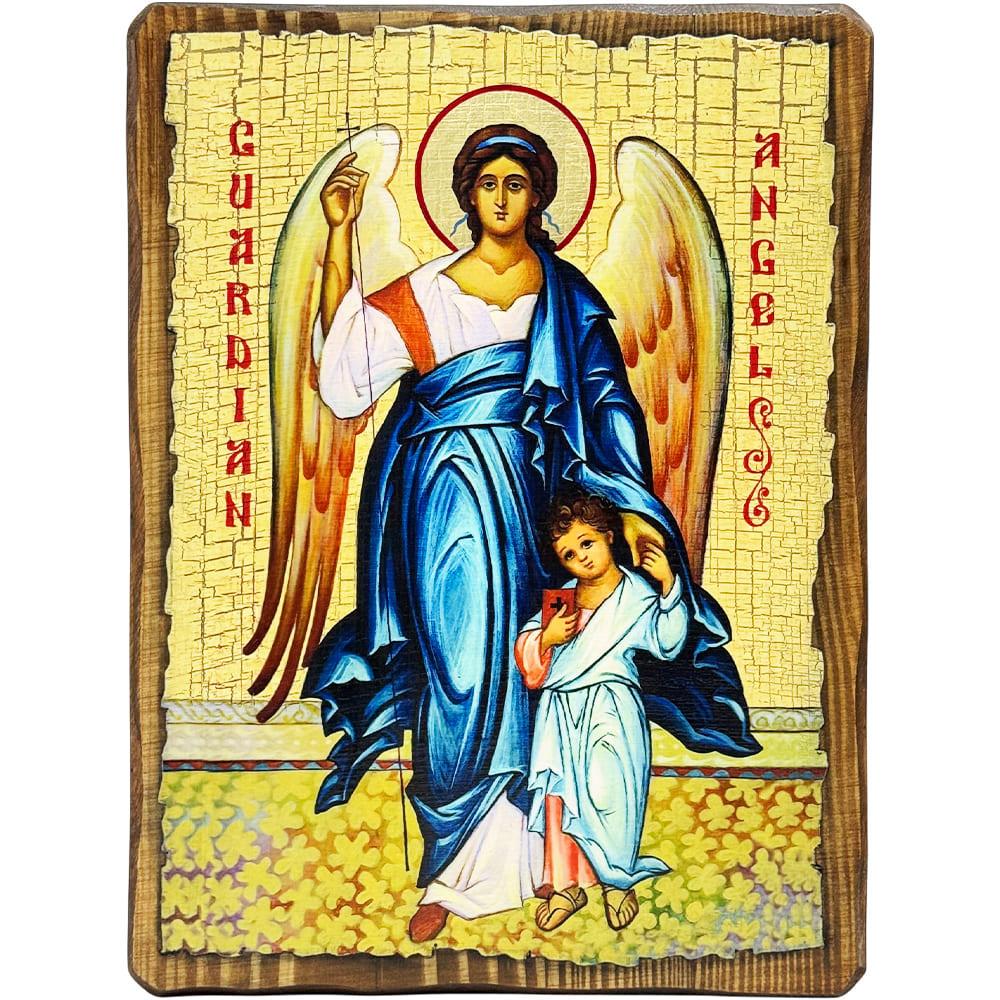 Ікона Святий Янгол Охоронець з дитиною під старовину 21х28 см (1804-3)