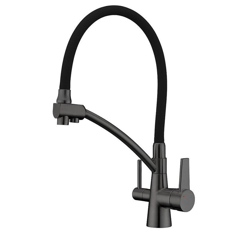Смеситель для кухни KOER KB-72003-07 с гибким силиконовым изливом под фильтр Графитовый/Черный (KR3377)
