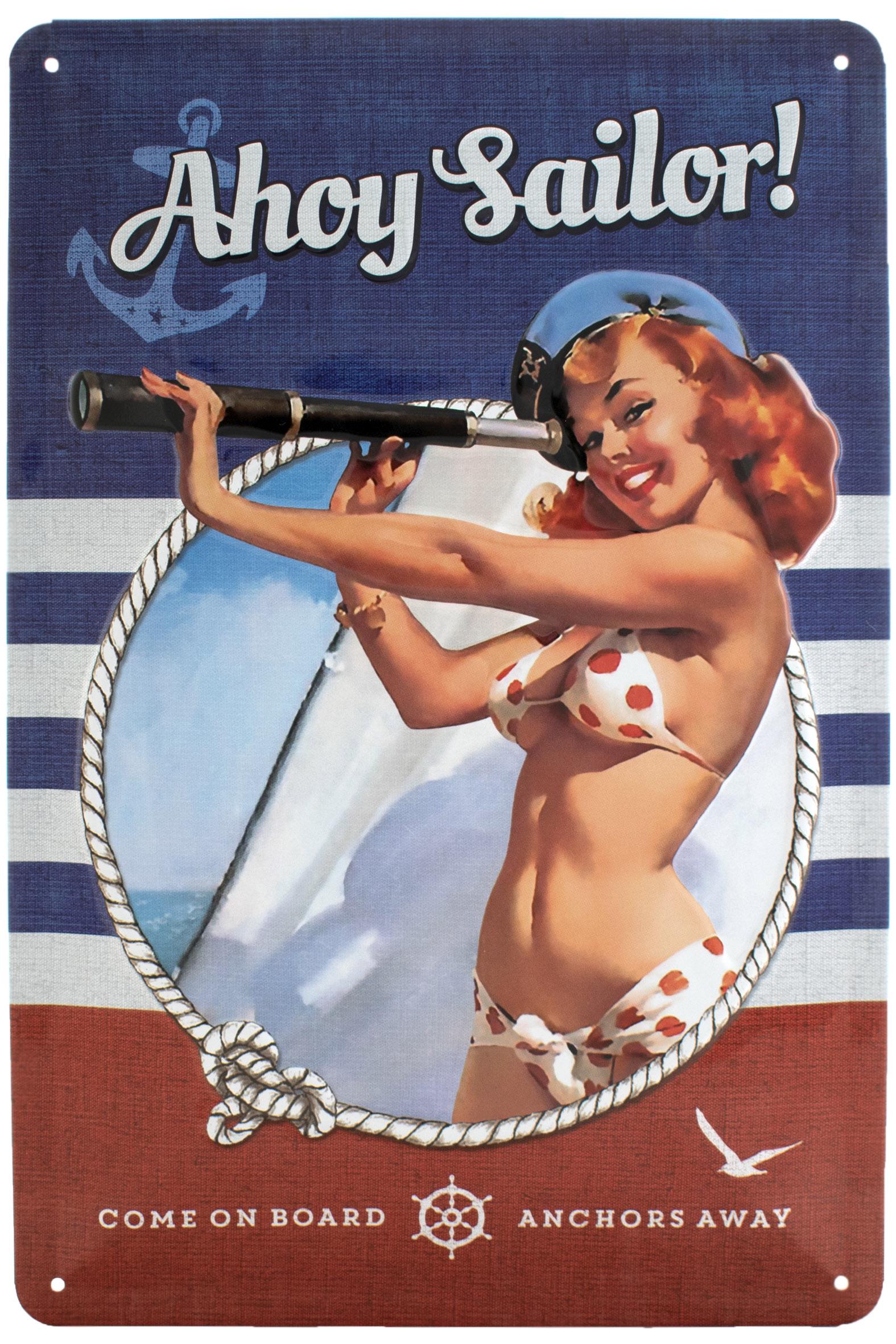 Табличка металлическая Ахой Моряк!/Ahoy Sailor! Pin Up 20x30 см