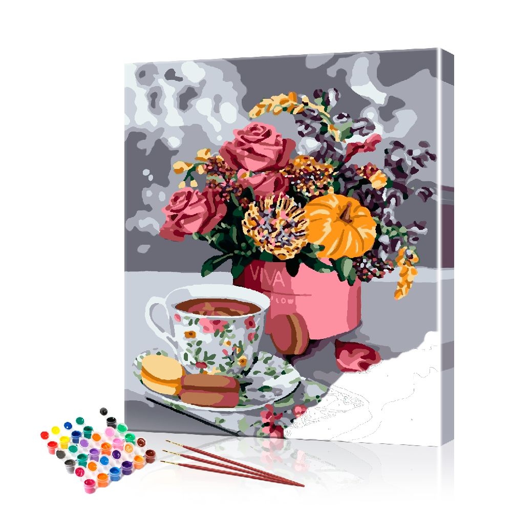 Картина по номерам ArtSale Букет на кофейном столике PBN0821 40х50 см
