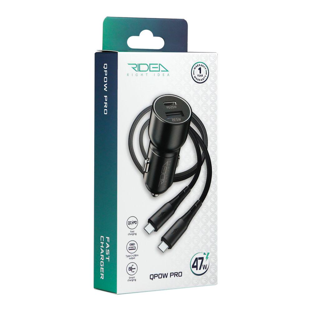 Зарядний пристрій автомобільний Ridea RCC-47114 QPow Pro 1USB/1USB-C PD/QC 47,5W+Type-C to Type-C (28009733) - фото 2 Зарядний пристрій автомобільний Ridea RCC-47114 QPow Pro 1USB/1USB-C PD/QC 47,5W+Type-C to Type-C (28009733) - фото 2