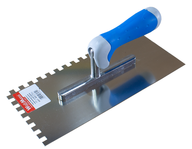 Терка плиточная Woffmann с зубьями 8х8 мм из нержавейки с резиновой ручкой 130х270 мм