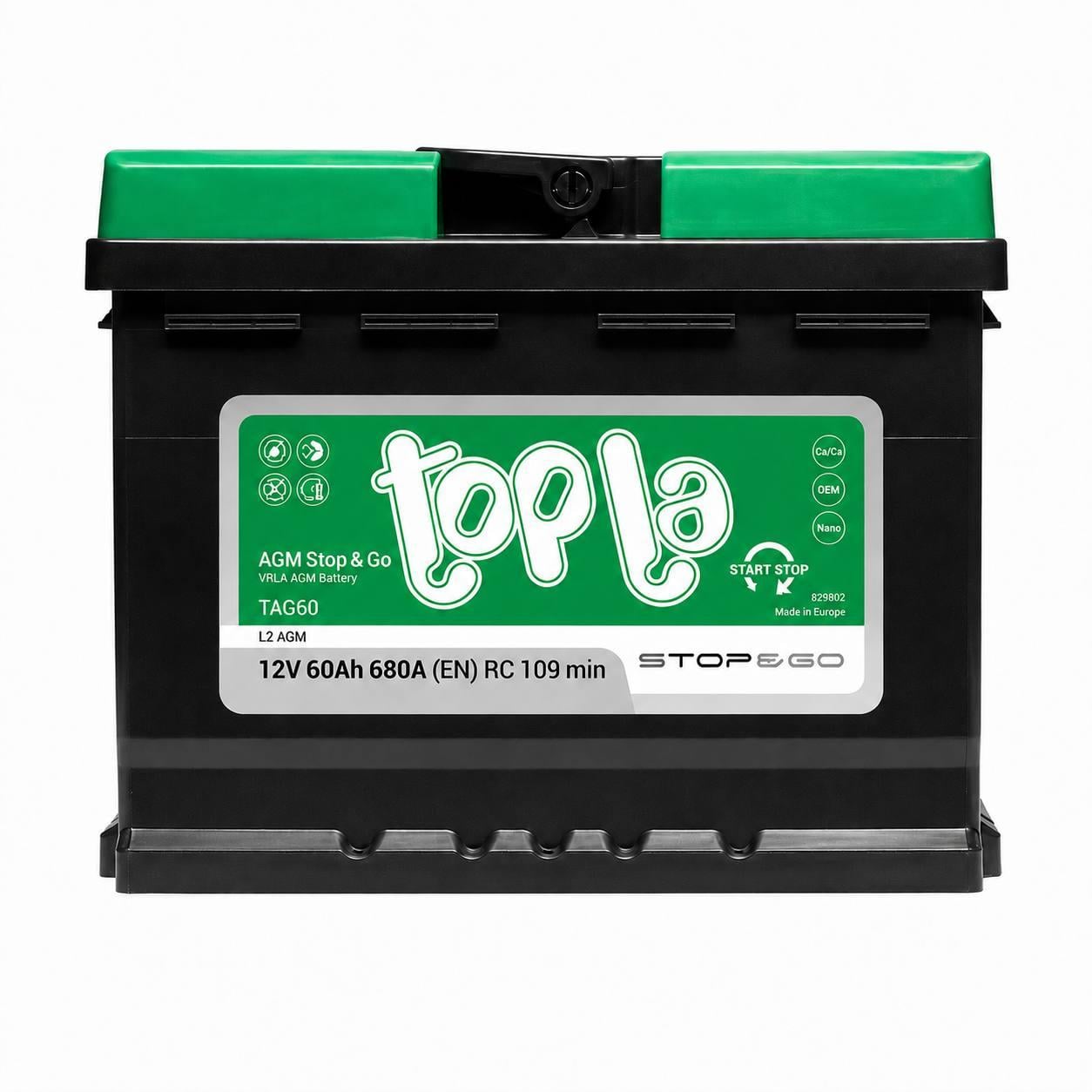 Акумулятор автомобільний Topla AGM 60 Ah 680A R+ 12V (3182916024)