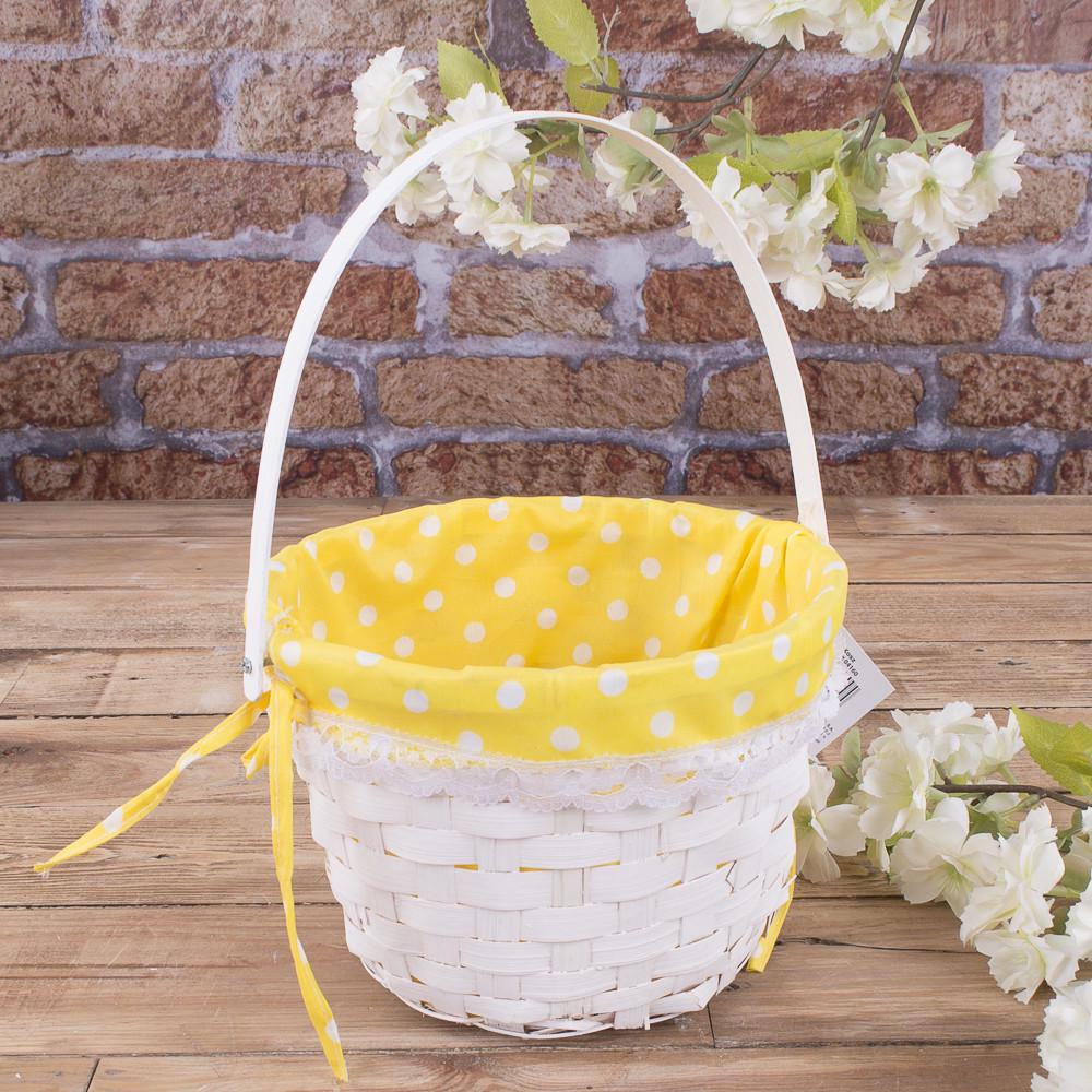 Корзина с подвижной ручкой и тканью в горох Желтый (2385-2)