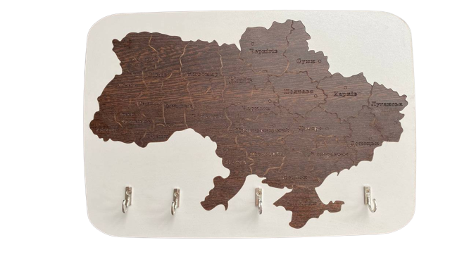 Ключница Карта Украины 35х23 см 4 крючка (337)