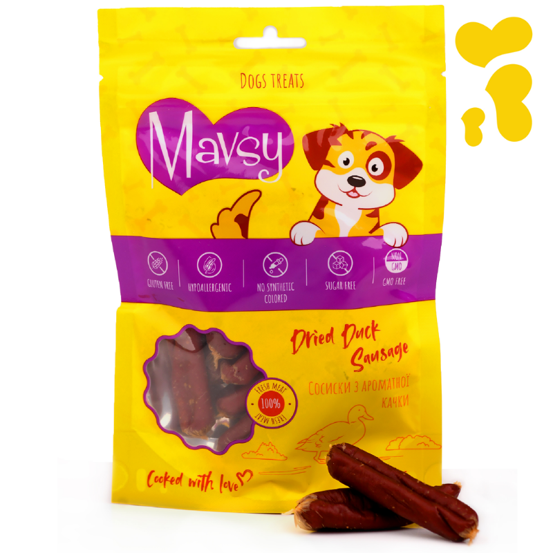 Ласощі для собак Mavsy Сосиски з ароматної качки 100 г (LSS08) - фото 5 Ласощі для собак Mavsy Сосиски з ароматної качки 100 г (LSS08) - фото 5