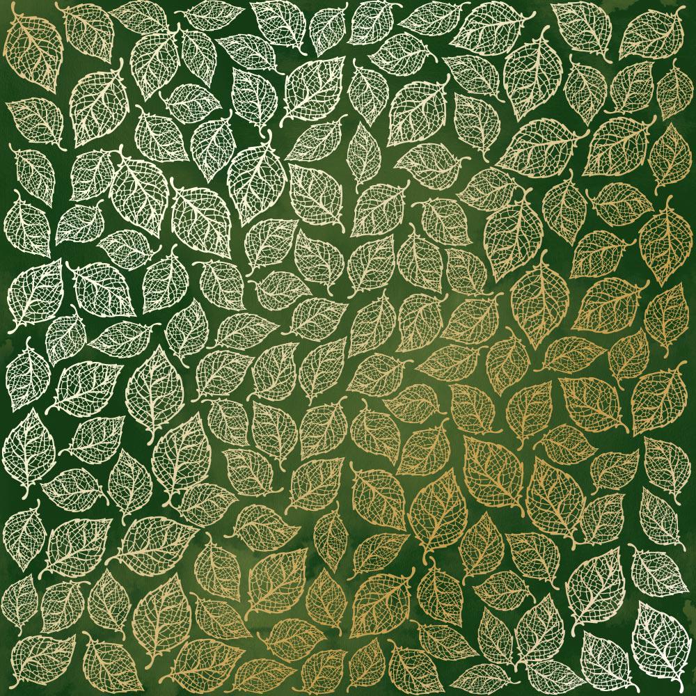 Лист бумаги односторонний Golden Leaves mini с фольгированием 30,5х30,5 см Green/Aquarelle