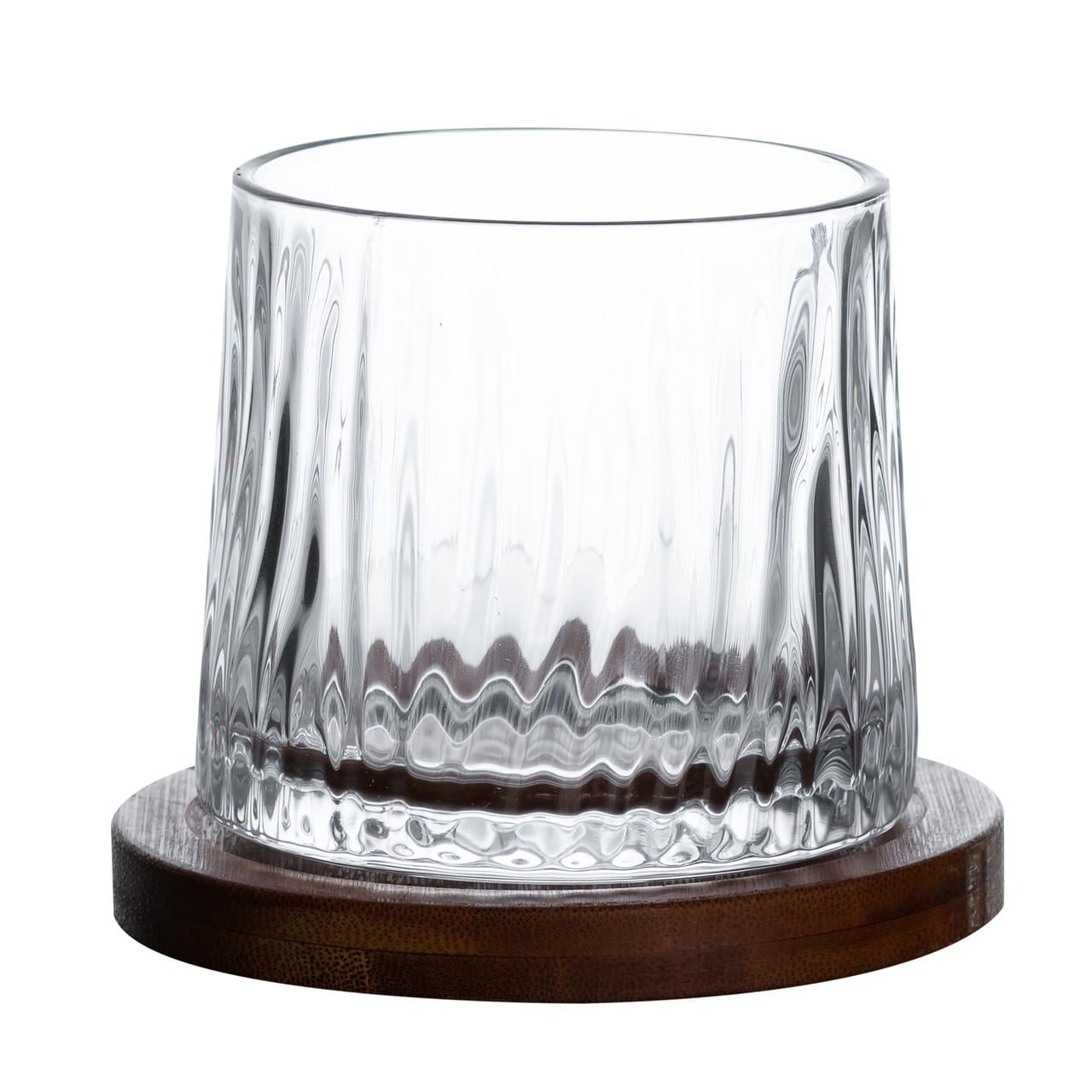 Стакан для виски Dorf Jiga Rotating Rocks glass с деревянной подставкой 300 мл (4726)