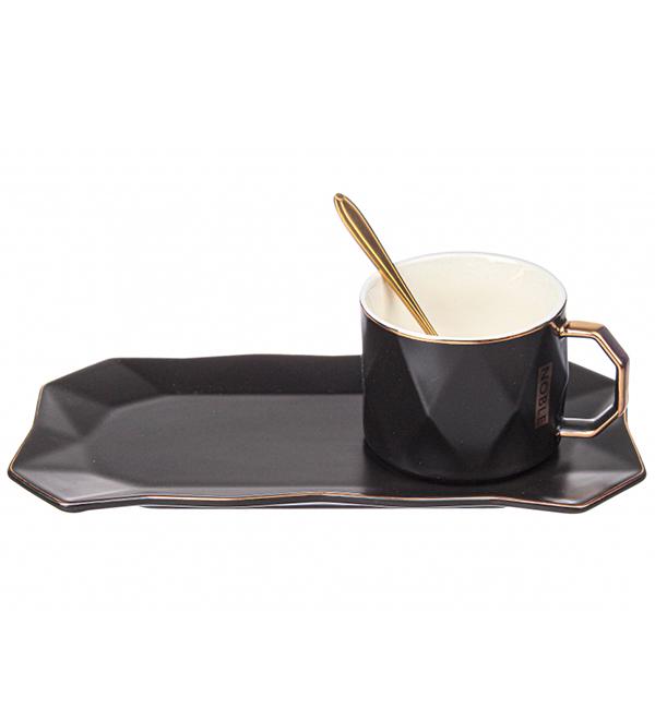 Чашка керамическая Black perfection с ложечкой и блюдцем 200 мл (514039)