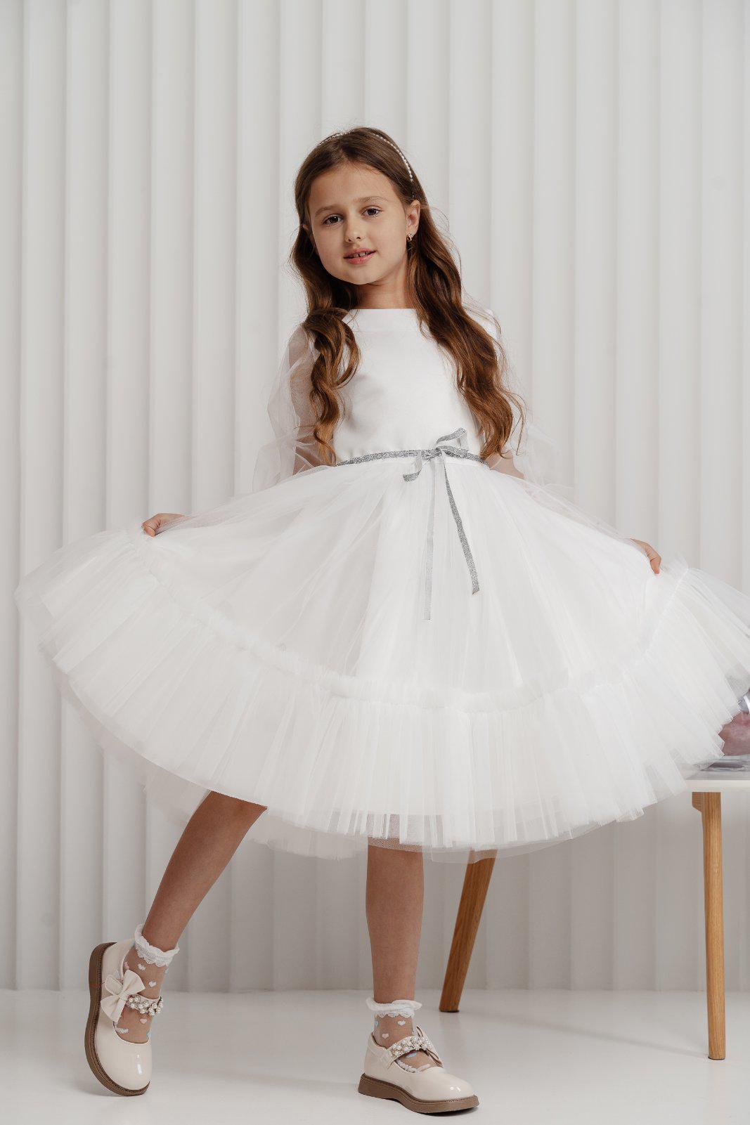 Платье праздничное для девочки 146 см Белый - фото 5