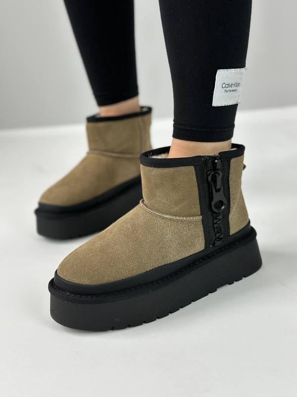 Угги зимние женские с замком на платформе Hengji замшевые р. 36 23,5 см Хаки (3528-36)