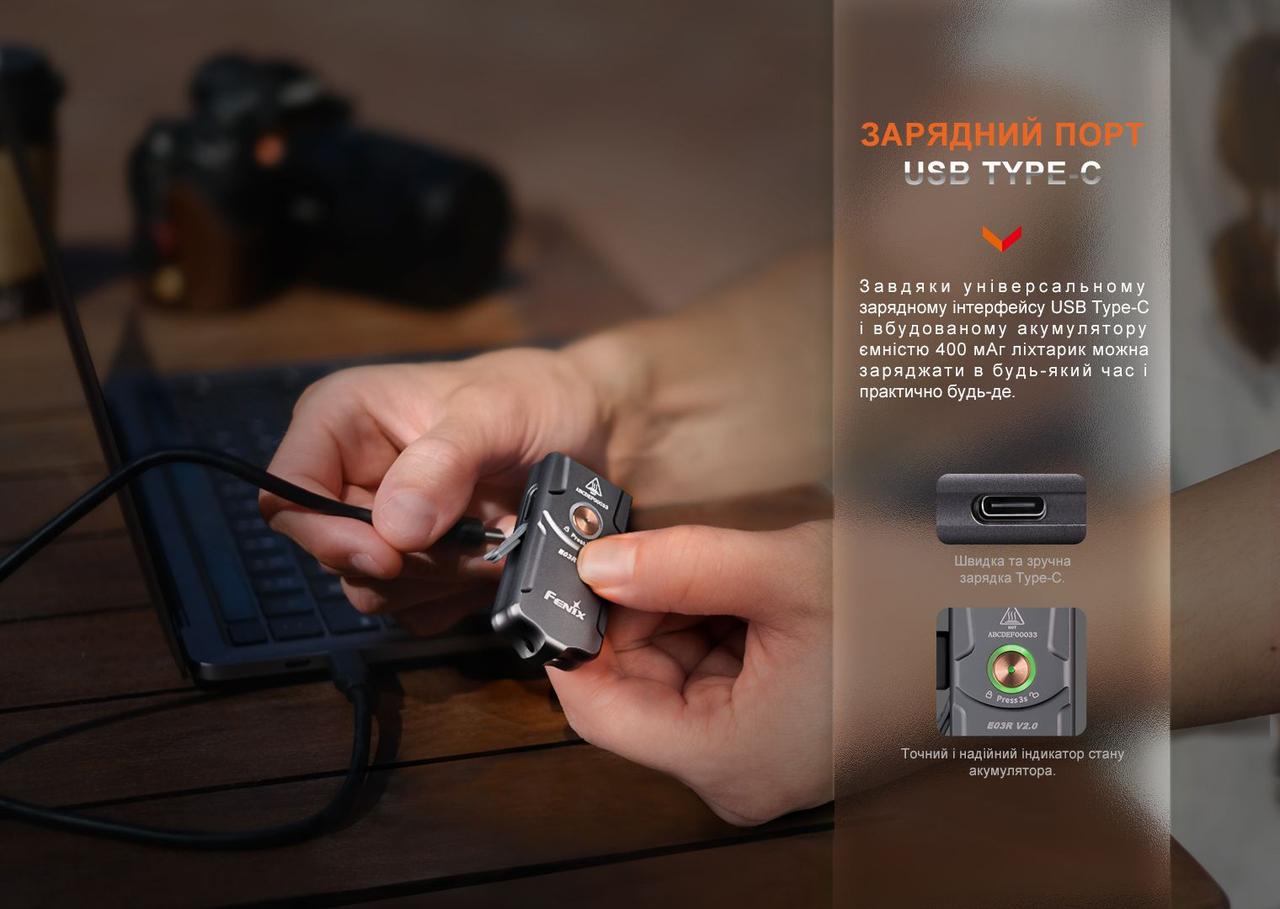 Фонарь ручной Fenix E03R V2.0 Синий (2342465786) - фото 6