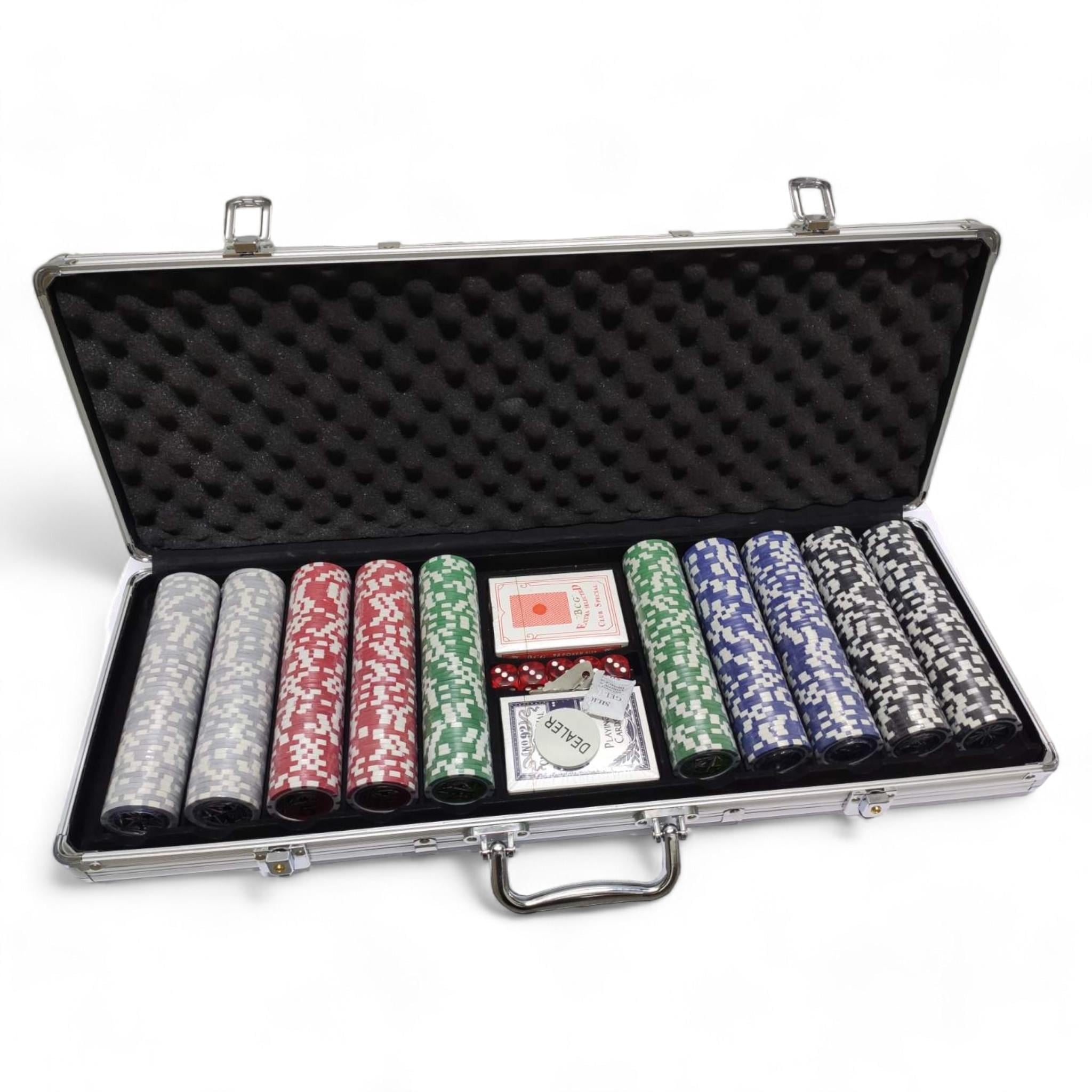 Набор игровых покеров Poker Game Set на 500 фишек с номиналом в алюминиевом кейсе (25713686)