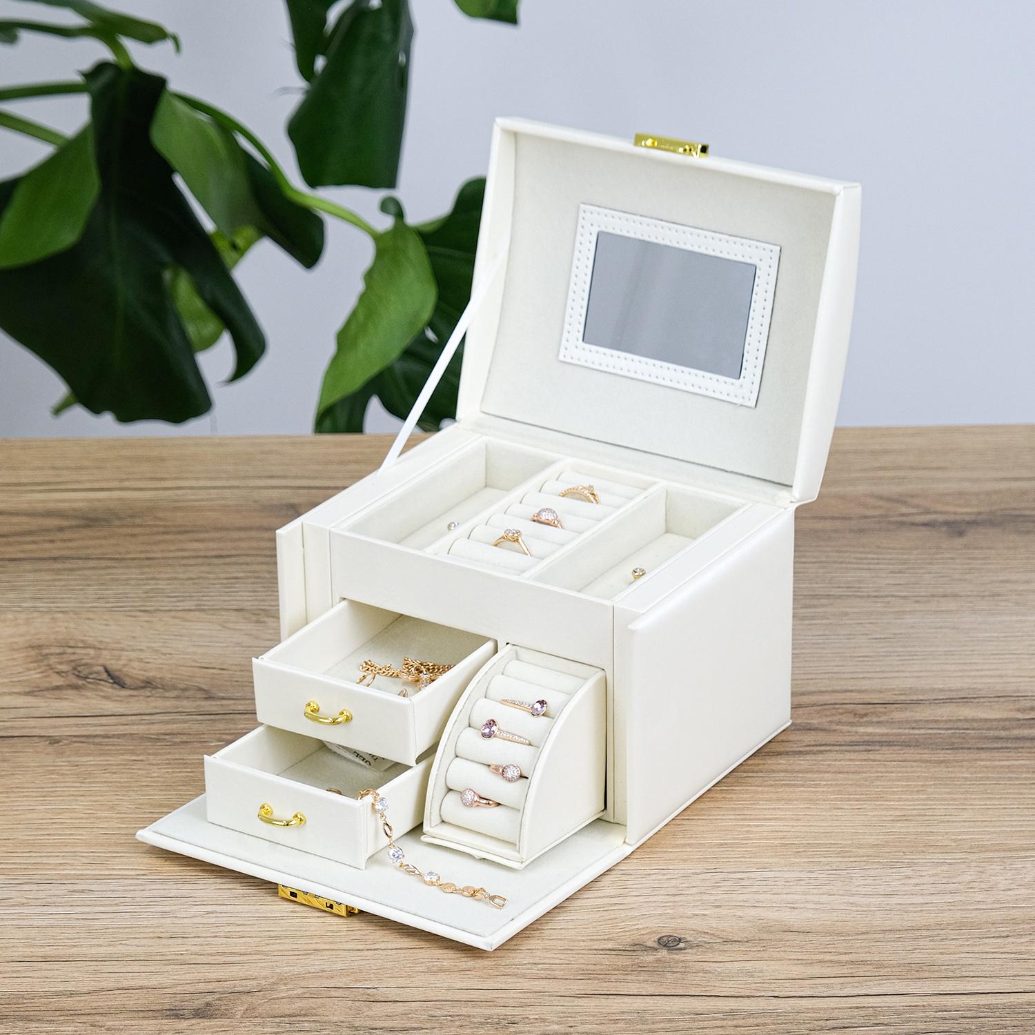 Шкатулка для украшений Гранд Презент с зеркалом и боковыми окошками 17,5х14х13 см Белый (JZ-010-2)