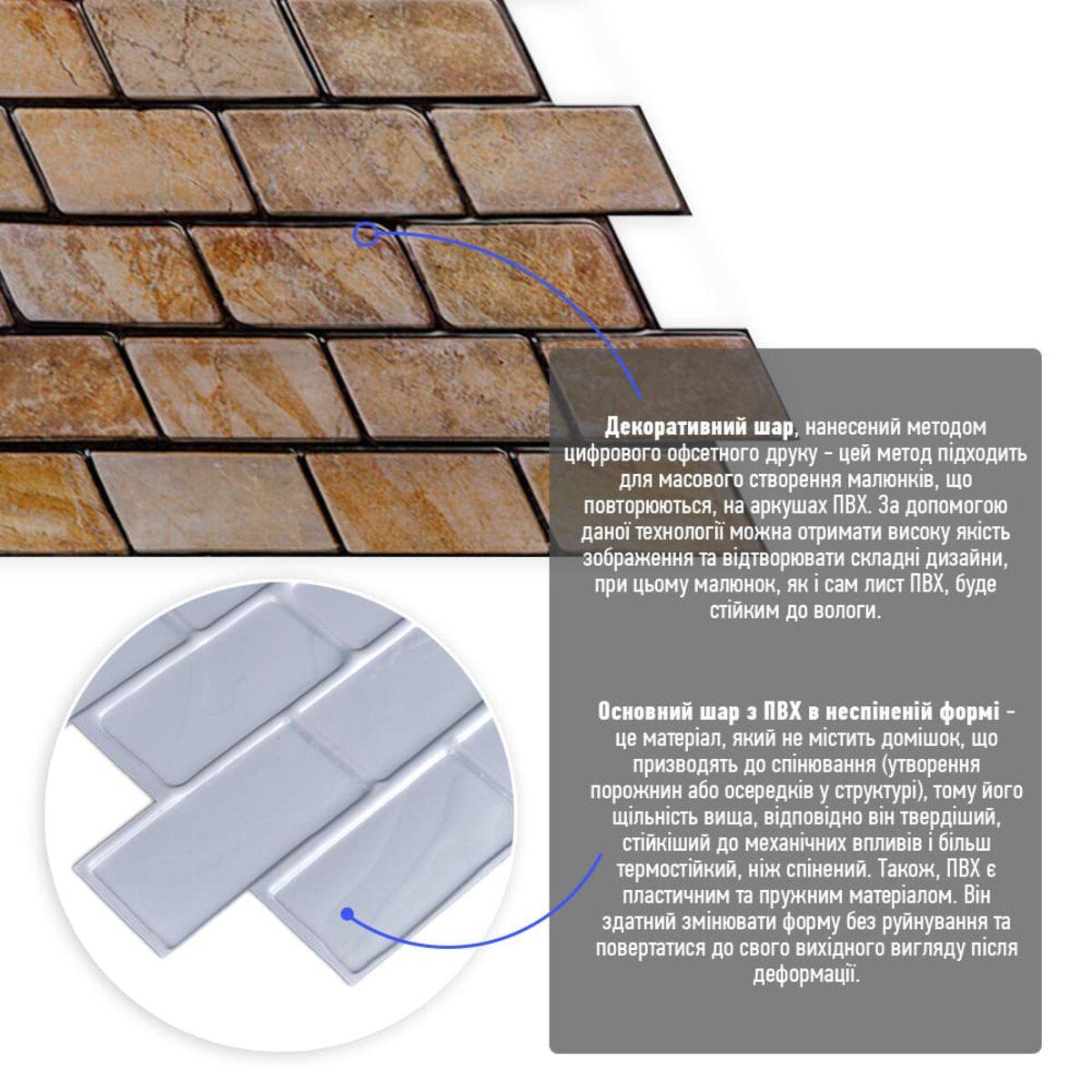 Панель декоративная ПВХ кирпич мрамор 960х480х4 мм Коричневый (SW-00001428) - фото 2