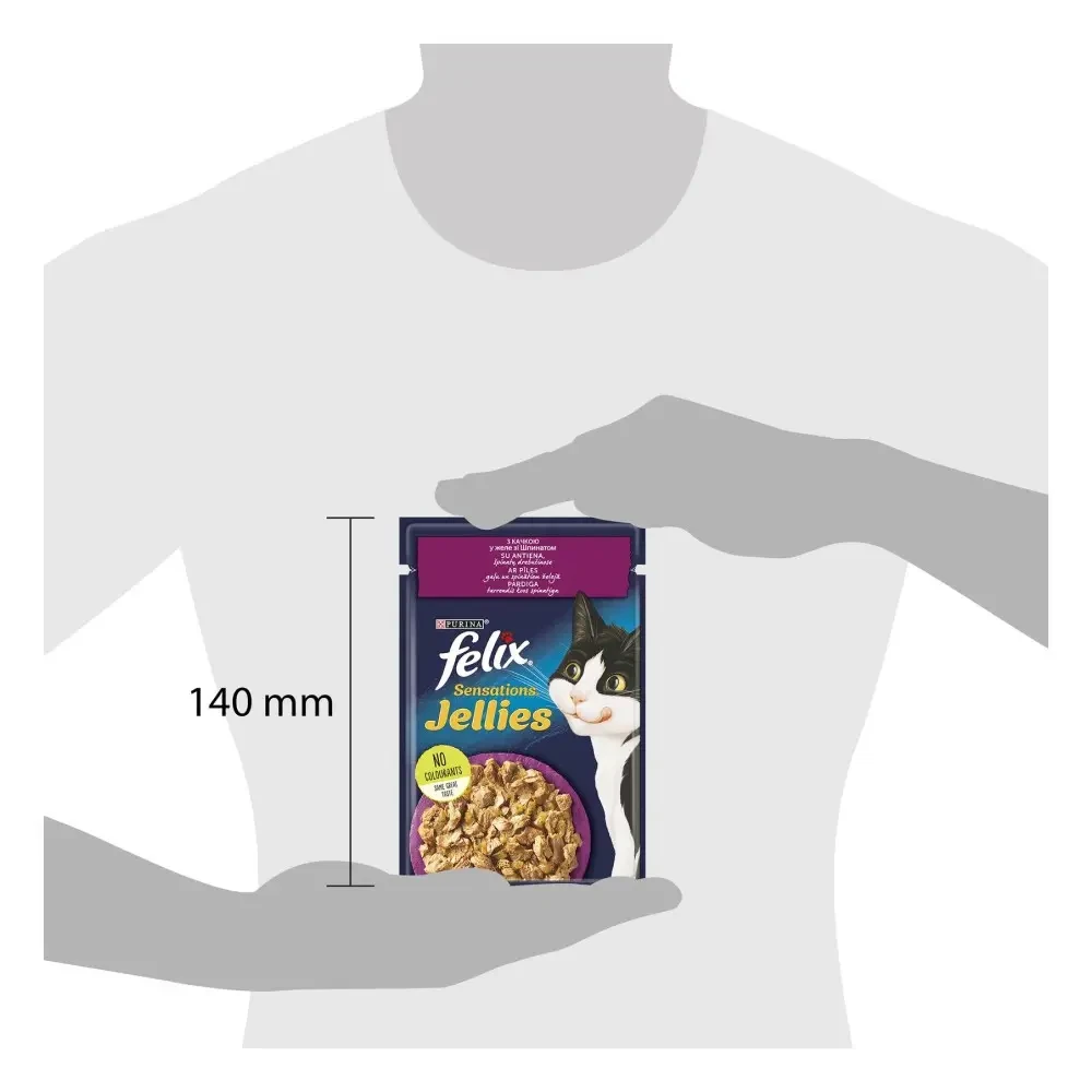 Вологий корм для котів Felix Sensations Jellies качка та шпинат 85 г (7613039831281) - фото 3 Вологий корм для котів Felix Sensations Jellies качка та шпинат 85 г (7613039831281) - фото 3