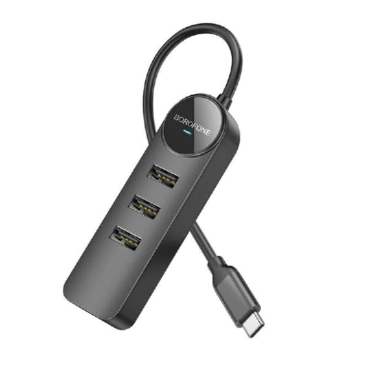 Адаптер Borofone DH6 HUB Erudite 4в1 Gigabit Ethernet Type-C to USB2.0 L 20 см Black (602988)