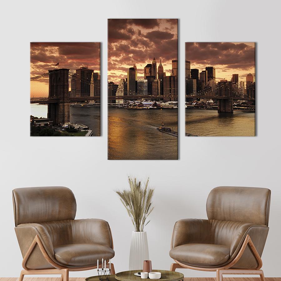 Картина для интерьера Вечер над Бруклинским мостом 66x40 см (315-32)