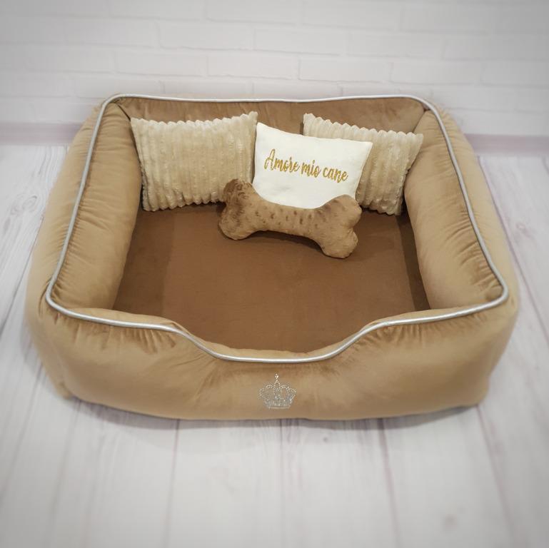 Лежанка для собак Amore mio Cane Брідж Caramel до 16 кг 80х70х21 см (DB-0043) - фото 2