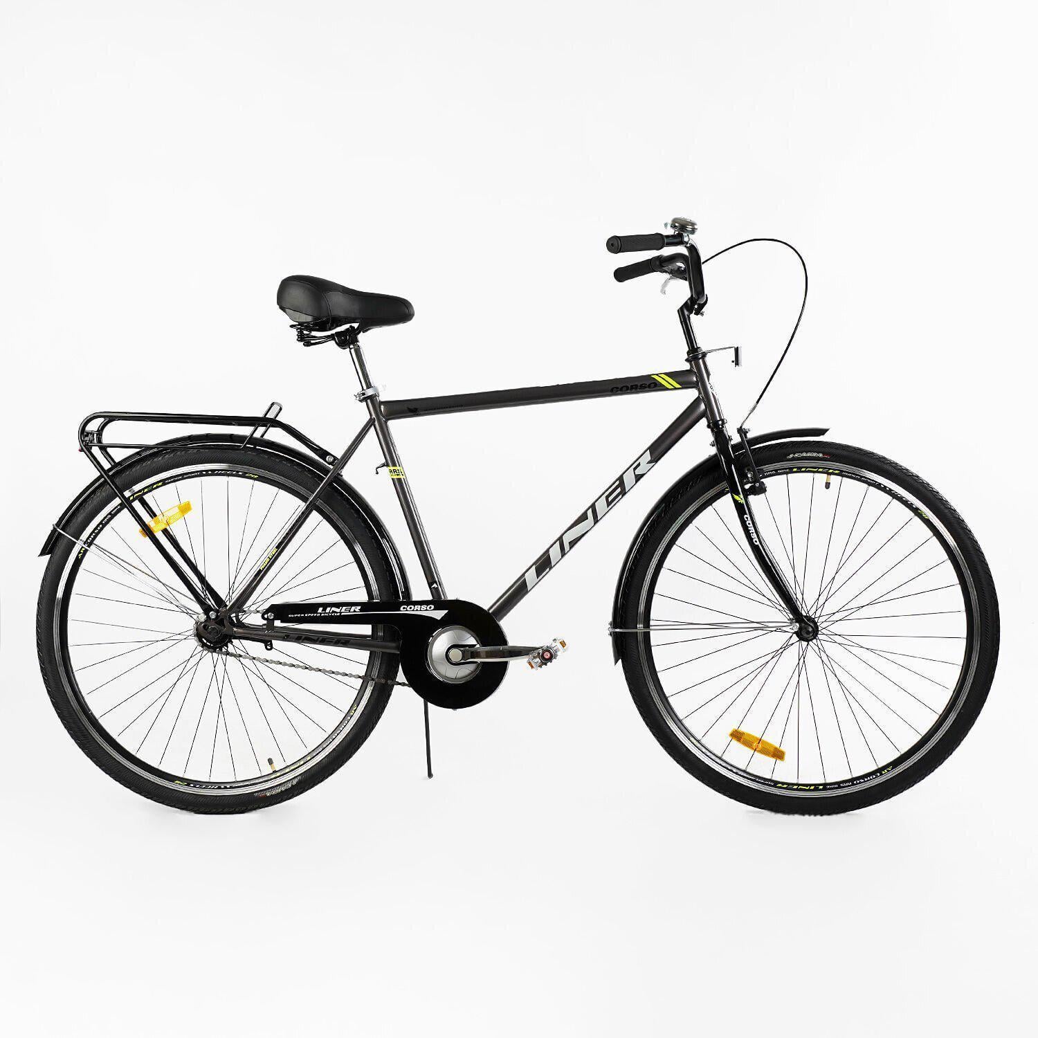 Велосипед городской Corso Liner с багажником рама 21"/28" Черный