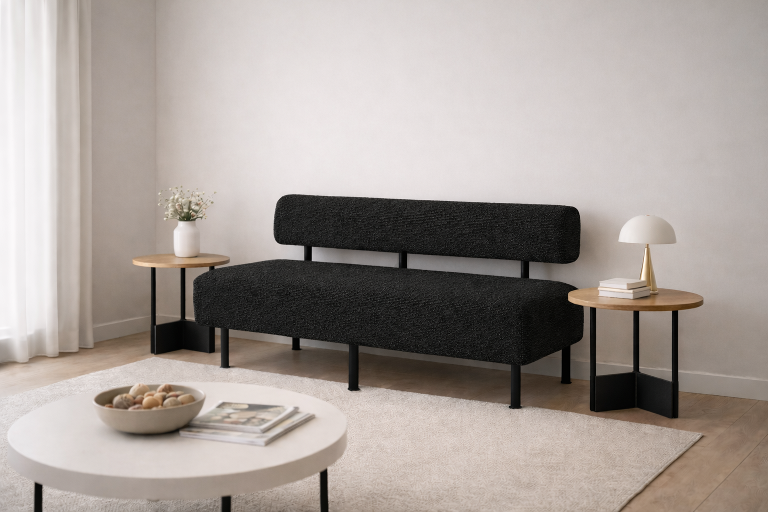 Диван Tobi Sho Люмо 1800х540х750 мм букле Alpaca Черный/99