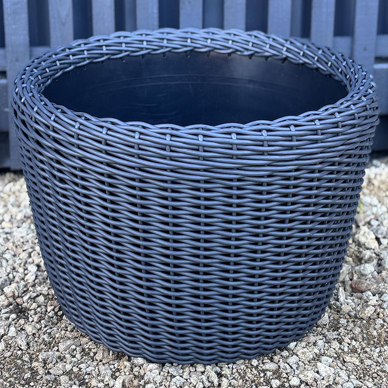 Кашпо велике для рослин та квітів з штучного ротангу/ручної роботи 90 л Графіт - фото 3