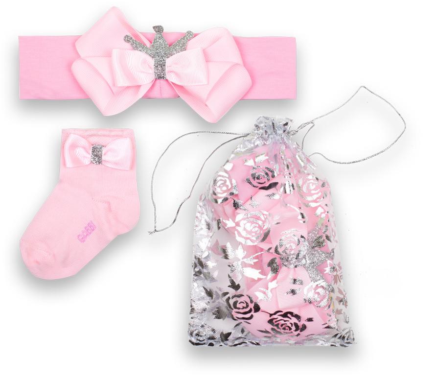 Ободок детский Gabbi КТ-20-30-3 с носками для девочки 6-12 мес. Розовый (12699)