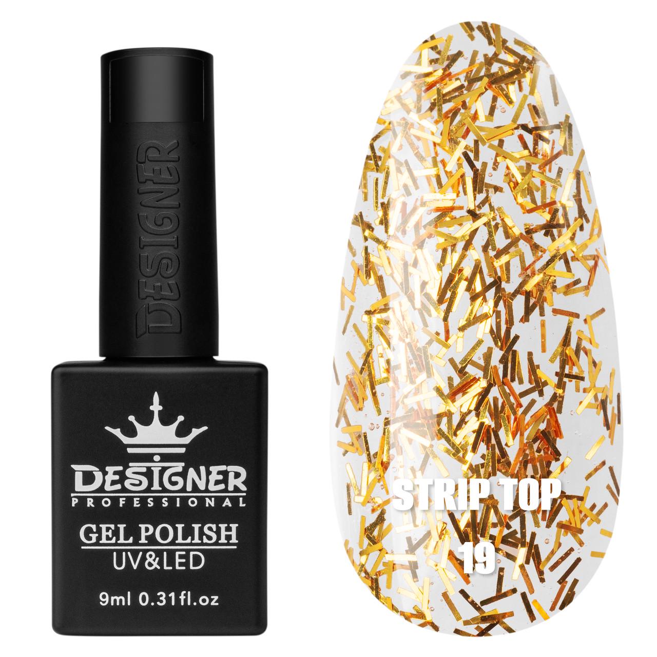 Топовое покрытие Designer Professional Strip top с палочками из фольги без липкого слоя 9 мл Золотой №19